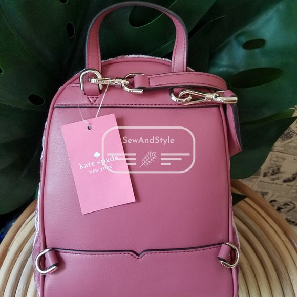 Kate Spade NWT Mini Convertible Velvet Backpack color : pomegranate pink - Picture 7 of 11